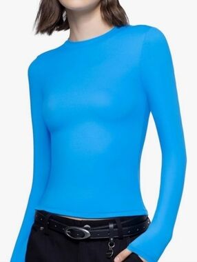 Pumiey NWT Blue Crew Neckline Stretchy Long Sleeve Top